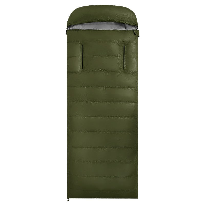 210 cm long semi-rectangular sleeping bag showing recommended height for adult campers