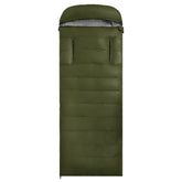 210 cm long semi-rectangular sleeping bag showing recommended height for adult campers
